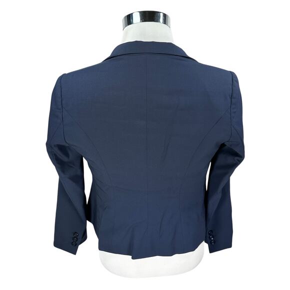 Armani Collezioni Blazer Jacket Women’s 12 Navy Floral Applique Waterfall Lapel - Picture 5 of 11